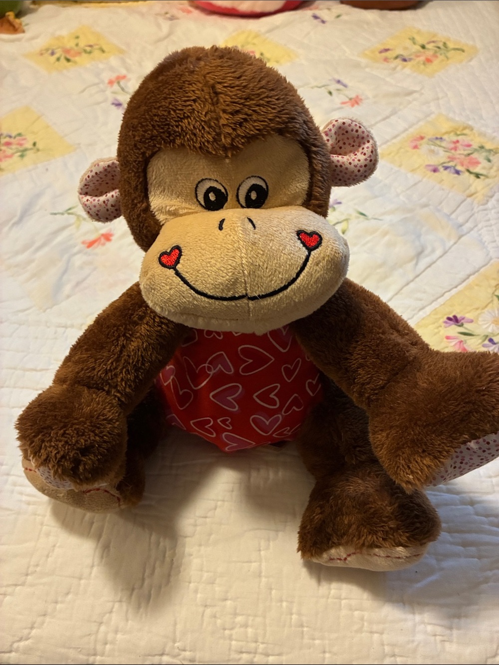 Brown Plush Monkey with Red Heart Pattern - Soft Stuffed Animal